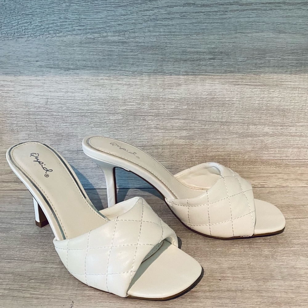 White Quilted Mule Sandals